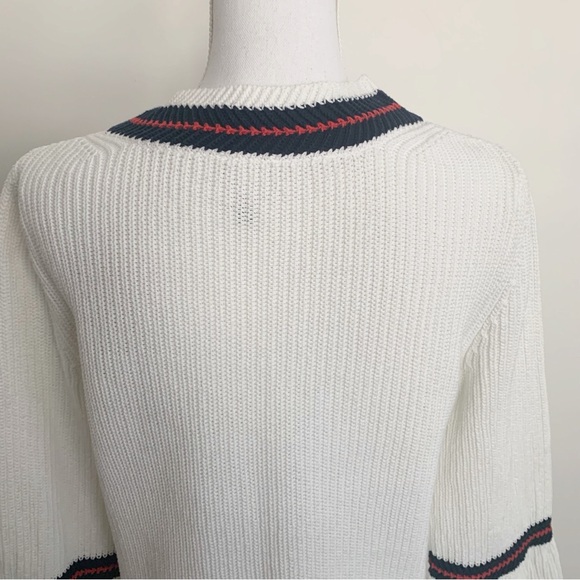 Cabi Ace V-Neck Preppy Bell Sleeve White Sweater Style 5639 Size S - Picture 8 of 13